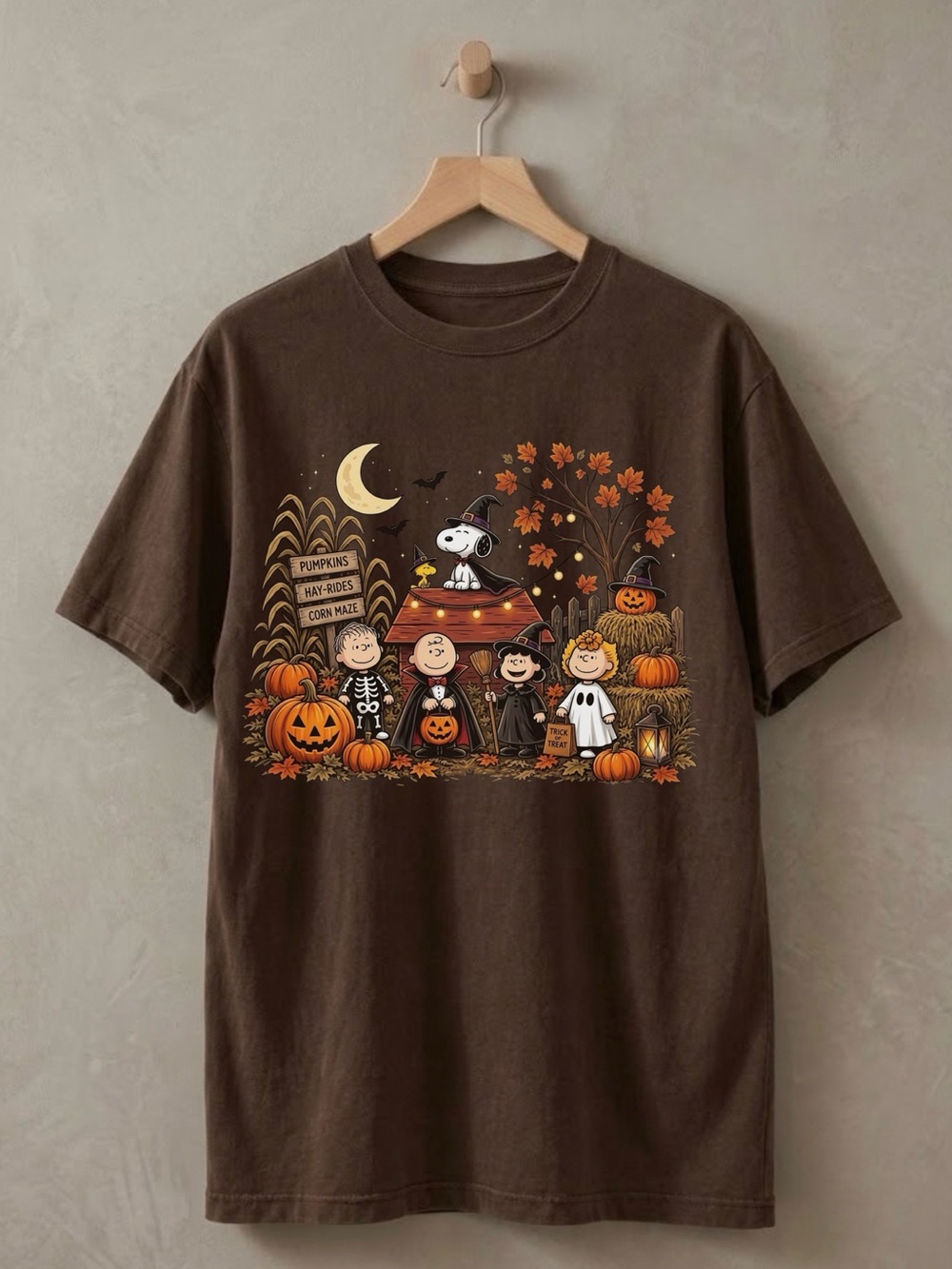 Peanuts Snoopy Pumpkin Patch Brown Spooky Fall Aesthetic Sweatshirt